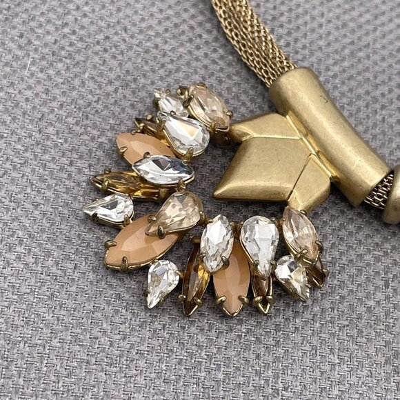 Stella & Dot Helena Statement Necklace Crystals Mesh Chain Gold Tone 17"-21" - Picture 6 of 9